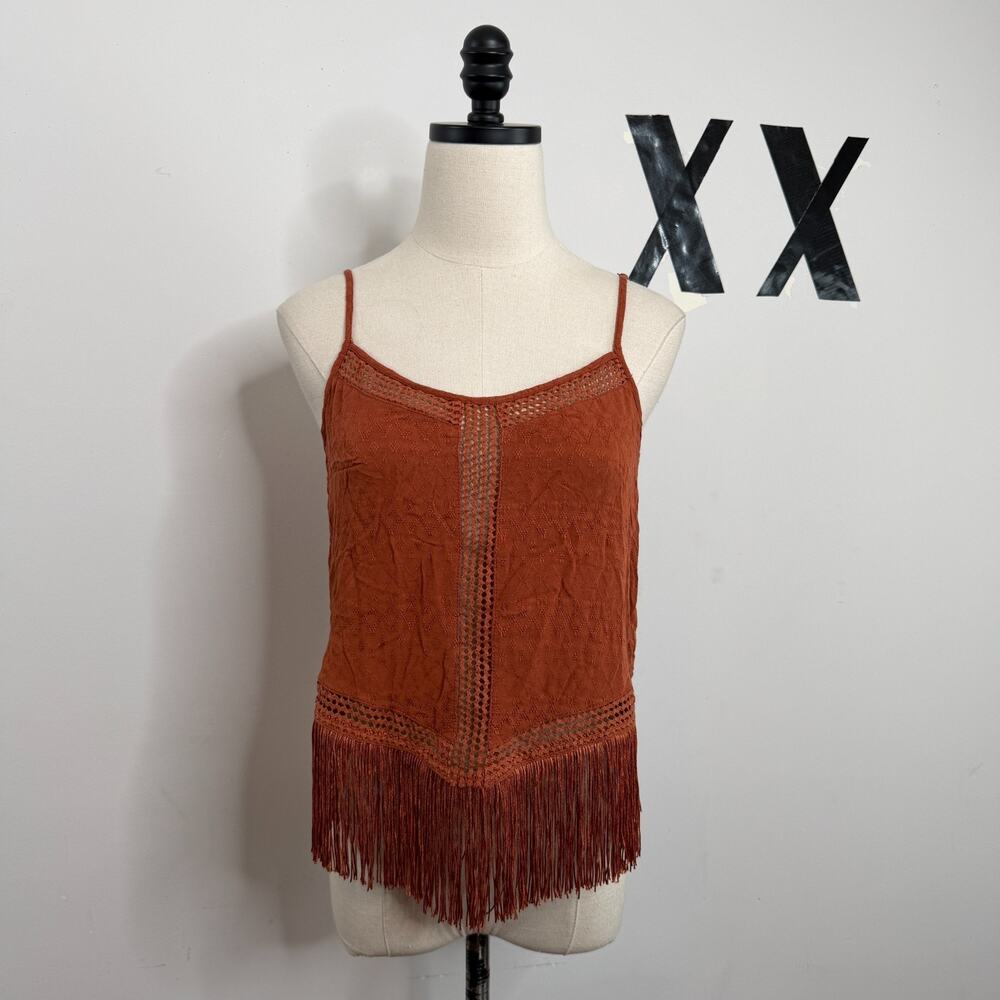 Idyllwind Miranda Lambert Copper Fringe Eyelet Trim Western Cami Tank Top M